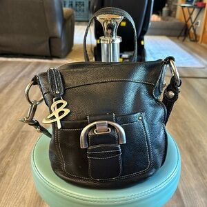 B Makowski genuine, black pebble, leather Crossbody silver hardware